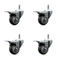 Service Caster 3'' Thermo Rubber Swivel 7/16'' Stem Caster Set with Total Lock Brake, 4PK SCC-GRTTL20S314-TPRB-716138-4